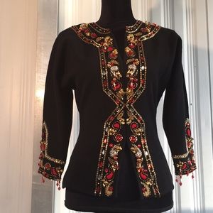 Beautiful Indian style sweater gold and red beads
